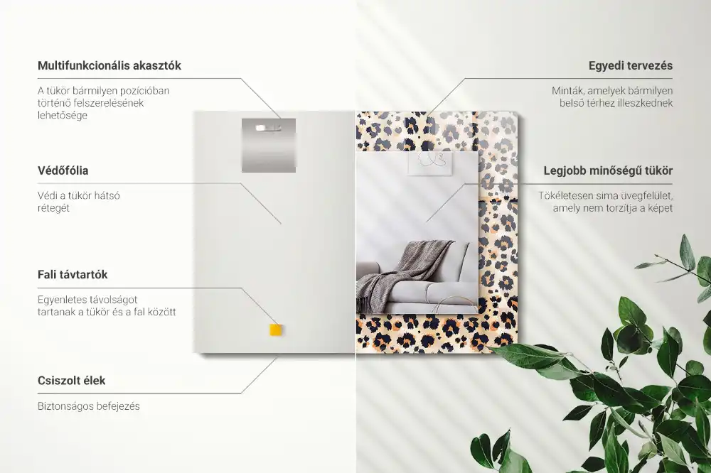 Pravokotne ogledalo s potiskanim okvirjem Leopardji vzorec