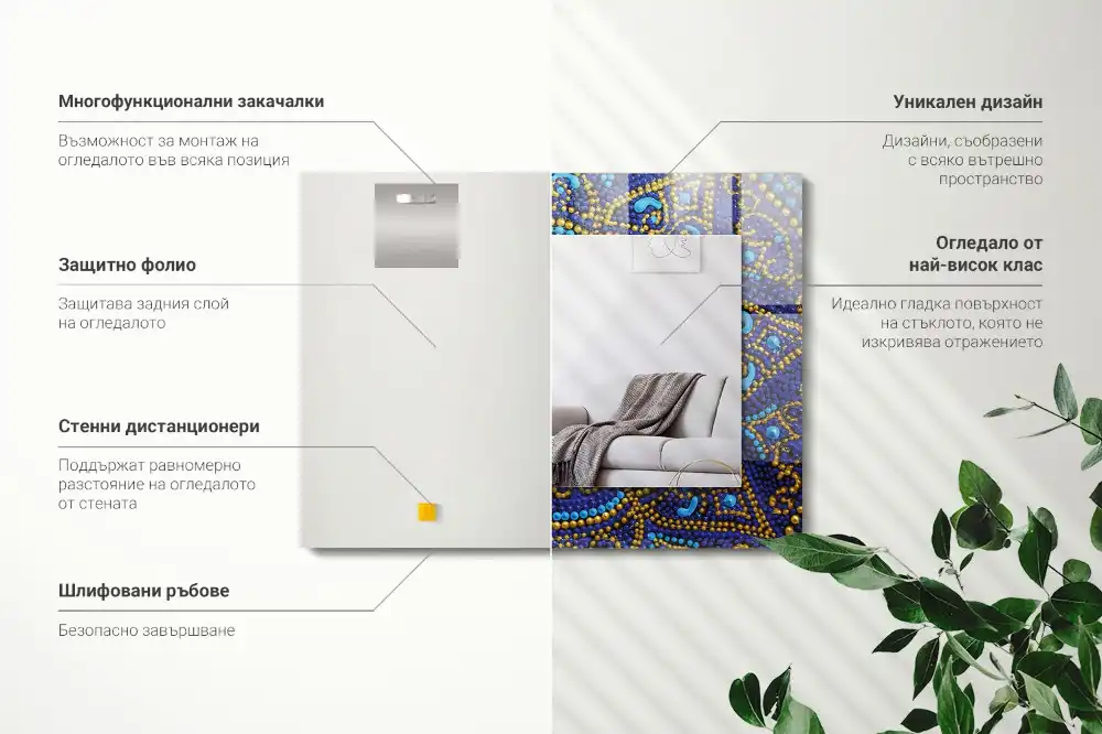 Pravokotne okrasno ogledalo Modra pikčasta mandala