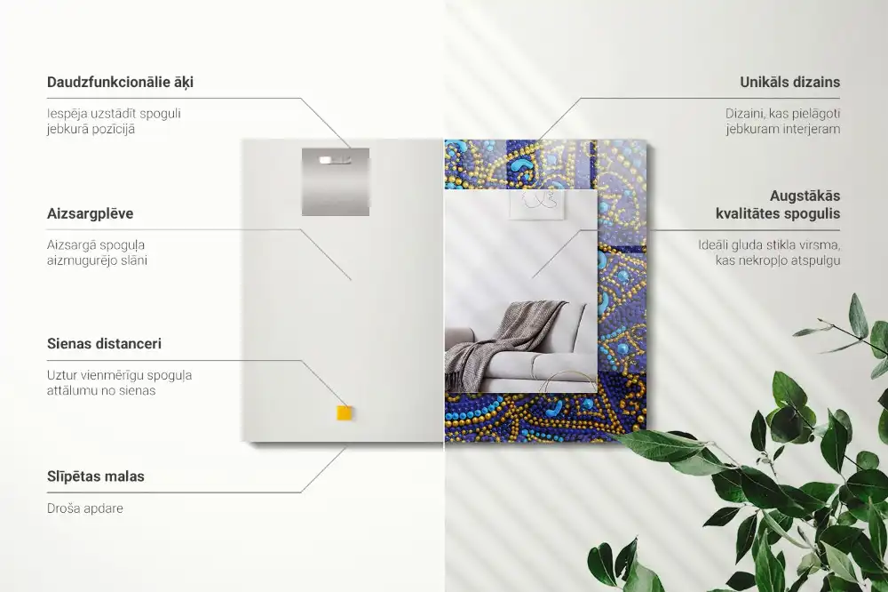 Pravokotne okrasno ogledalo Modra pikčasta mandala