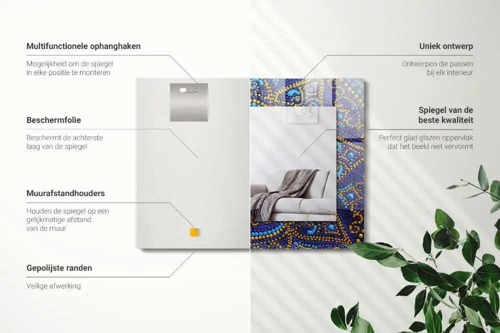 Pravokotne okrasno ogledalo Modra pikčasta mandala