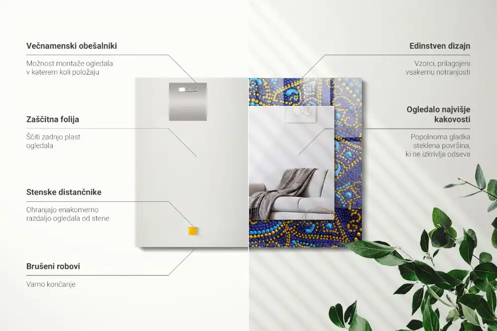 Pravokotne okrasno ogledalo Modra pikčasta mandala