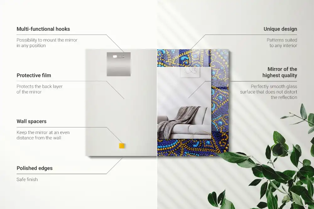 Pravokotne okrasno ogledalo Modra pikčasta mandala