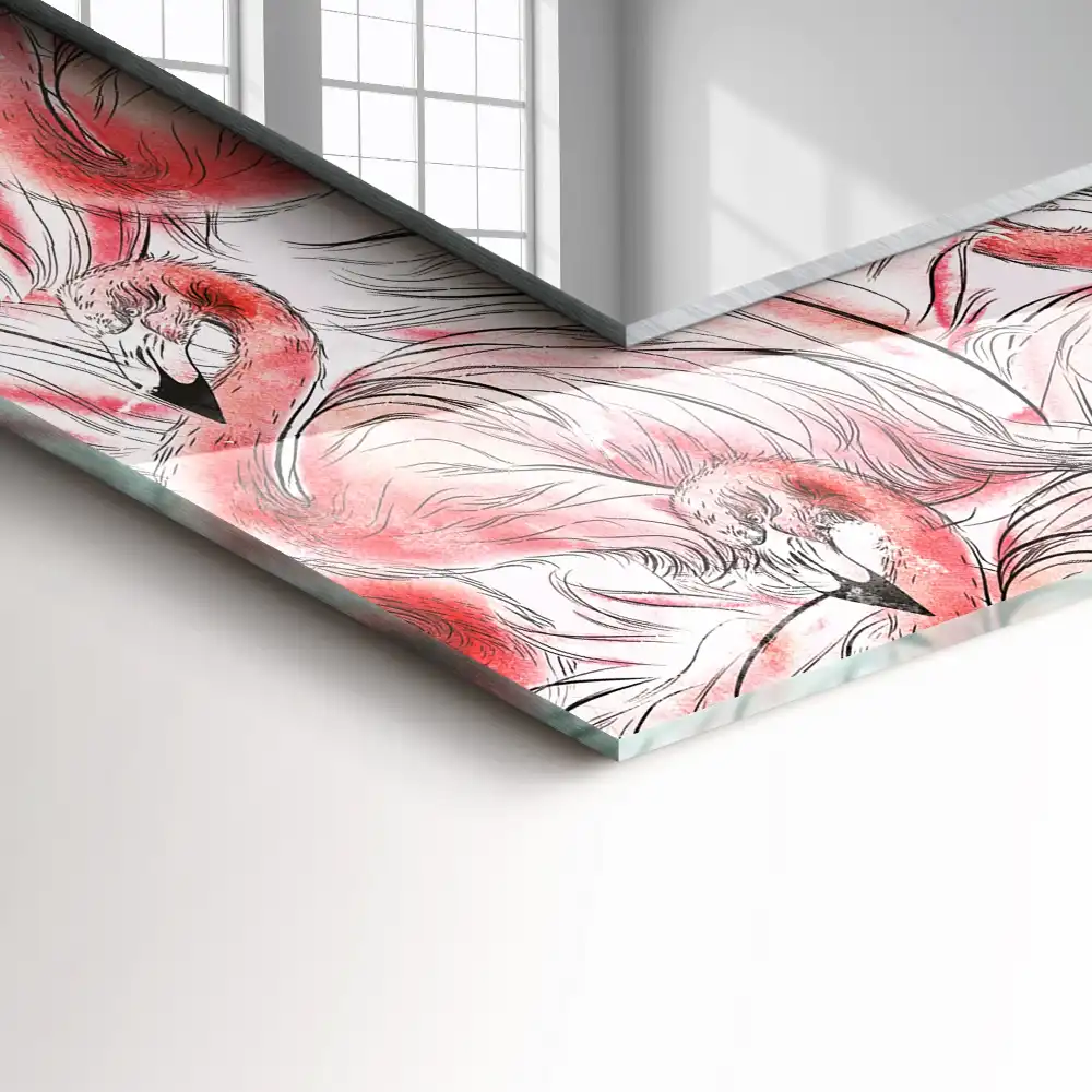 Tiskano pravokotne ogledalo Rožnati flamingi