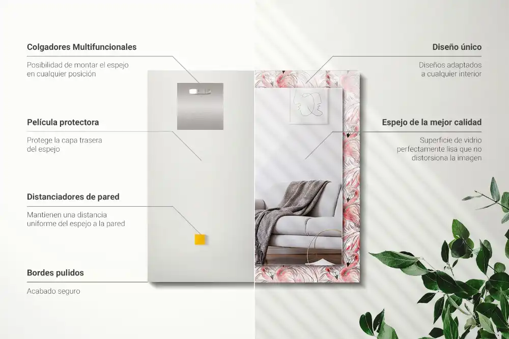 Tiskano pravokotne ogledalo Rožnati flamingi