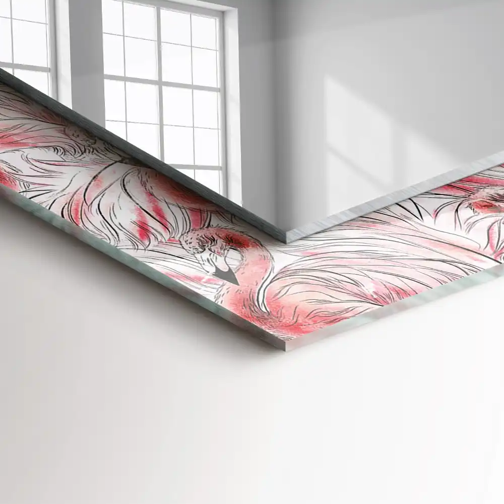 Tiskano pravokotne ogledalo Rožnati flamingi