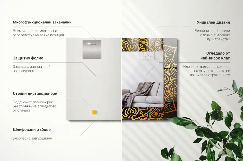 Pravokotne ogledalo s potiskanim okvirjem vzorec mandale