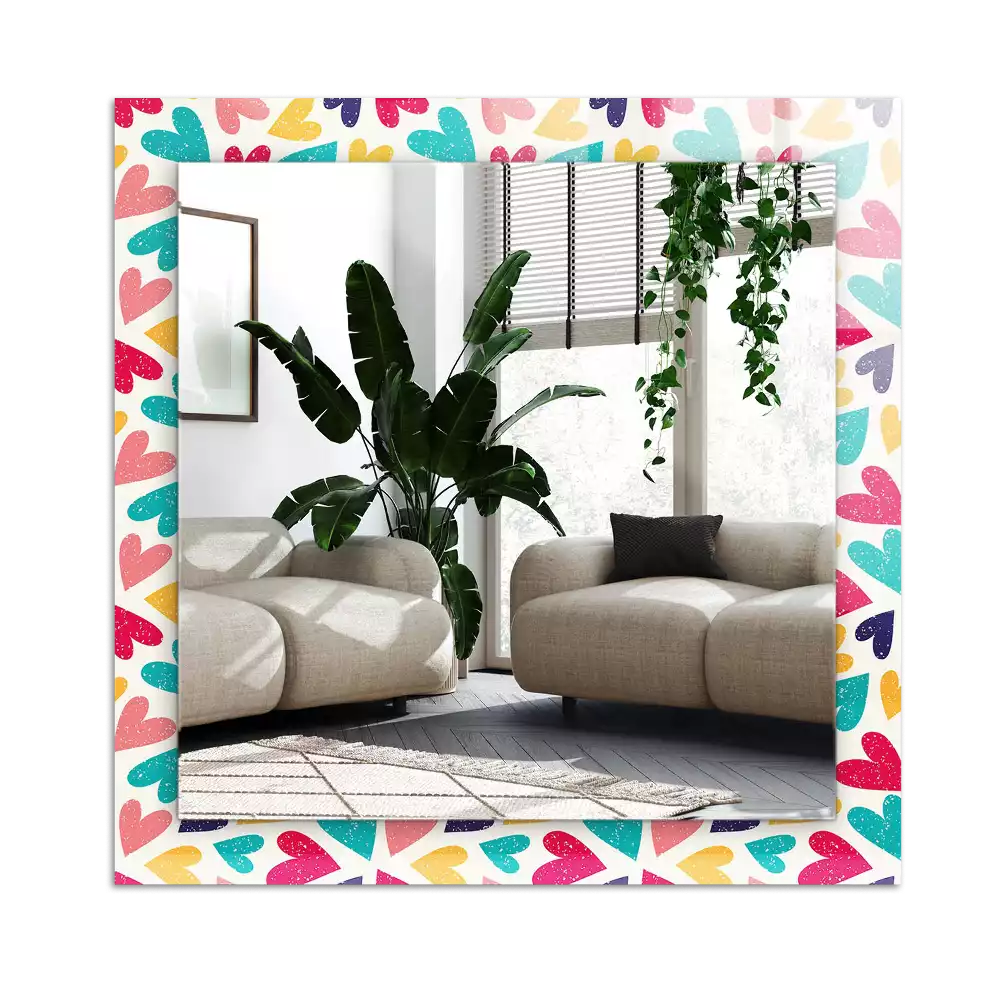 Pravokotne okrasno ogledalo Vzorec pisanih srčkov