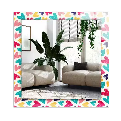 Pravokotne okrasno ogledalo Vzorec pisanih srčkov