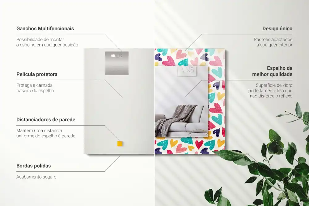 Pravokotne okrasno ogledalo Vzorec pisanih srčkov