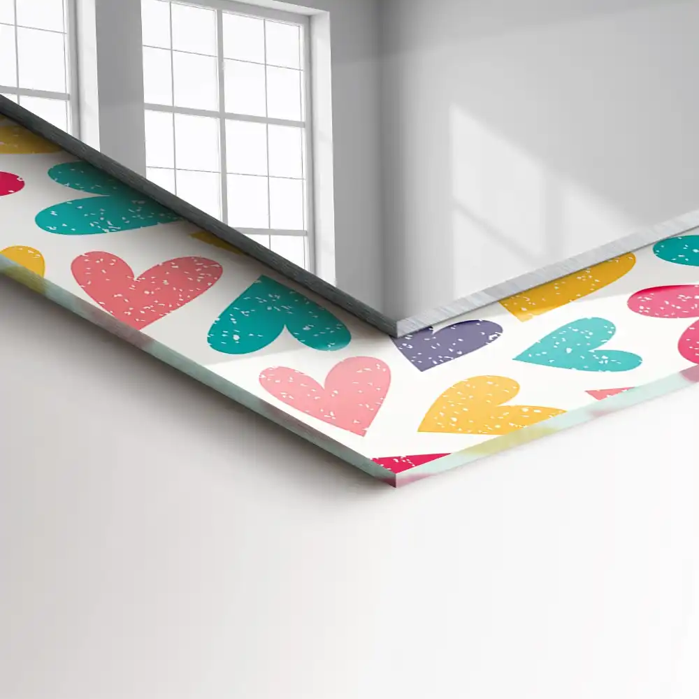 Pravokotne okrasno ogledalo Vzorec pisanih srčkov