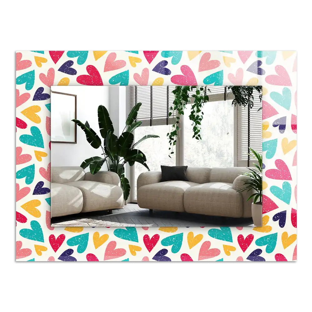 Pravokotne okrasno ogledalo Vzorec pisanih srčkov