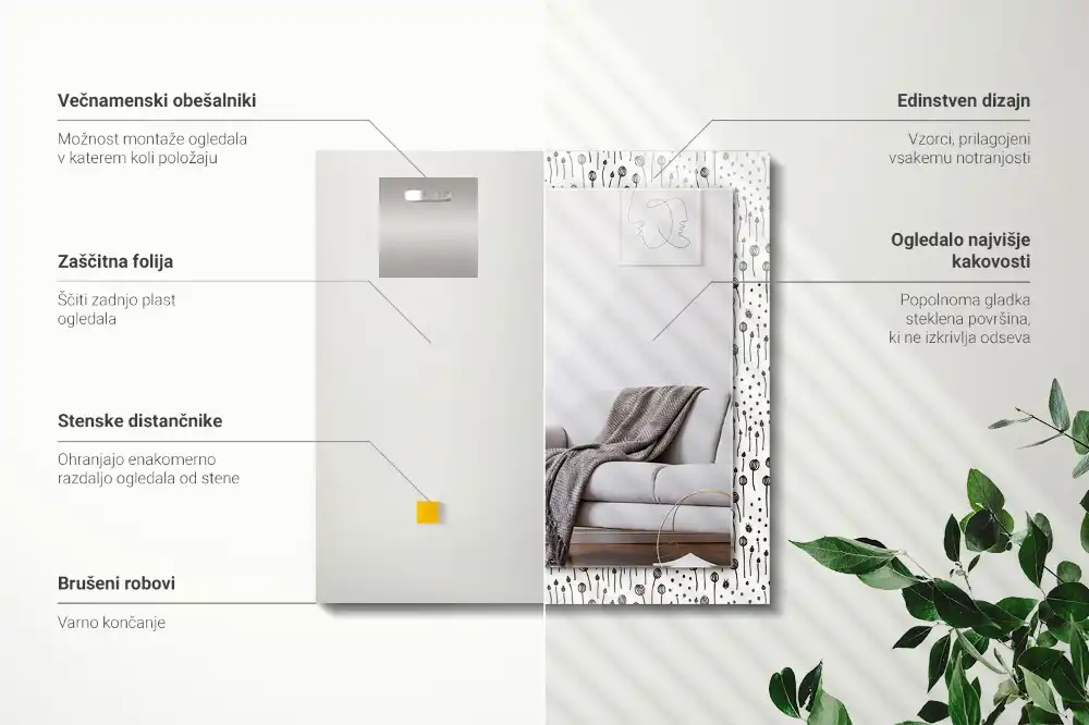 Pravokotne ogledalo s potiskanim okvirjem Minimalistična narava