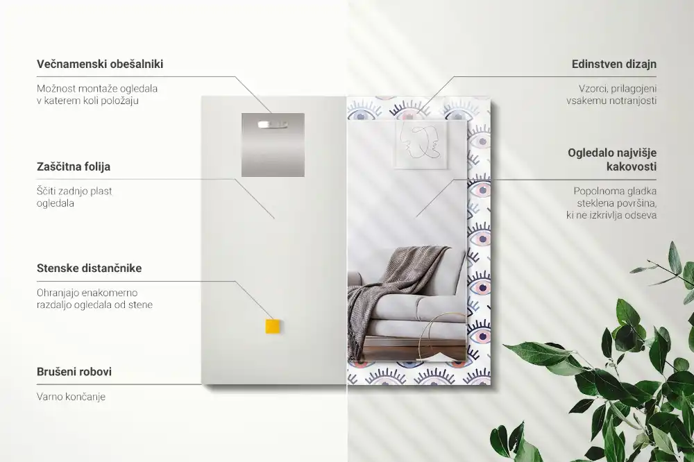 Pravokotne okrasno ogledalo Vzorec oči