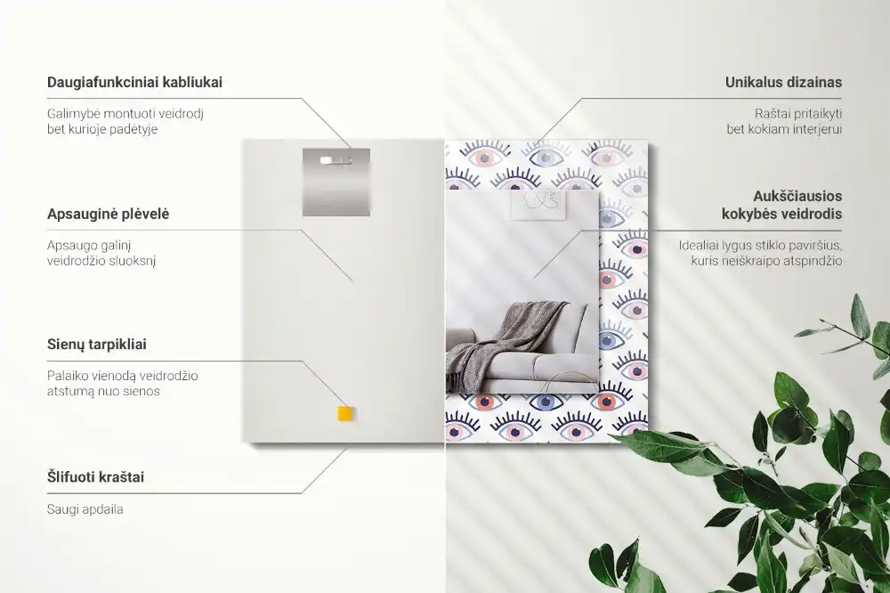 Pravokotne okrasno ogledalo Vzorec oči