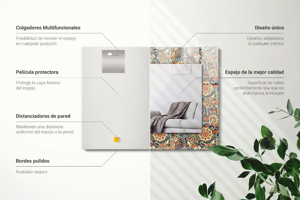 Pravokotne okrasno ogledalo Cvetlični vzorec tapete