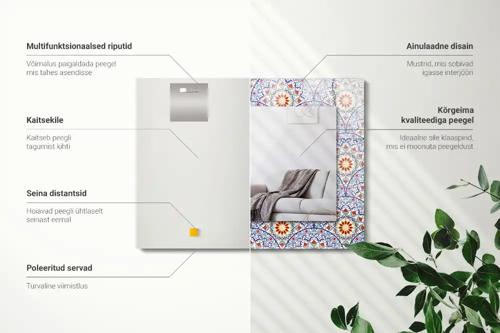 Pravokotne ogledalo s potiskanim okvirjem Mandale