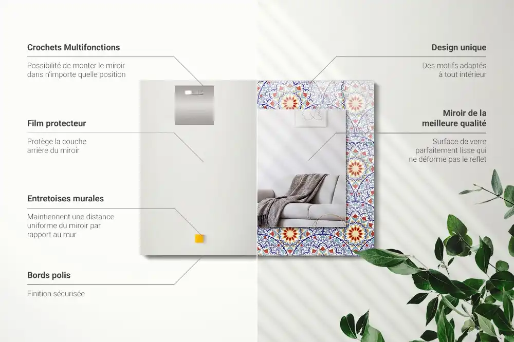 Pravokotne ogledalo s potiskanim okvirjem Mandale