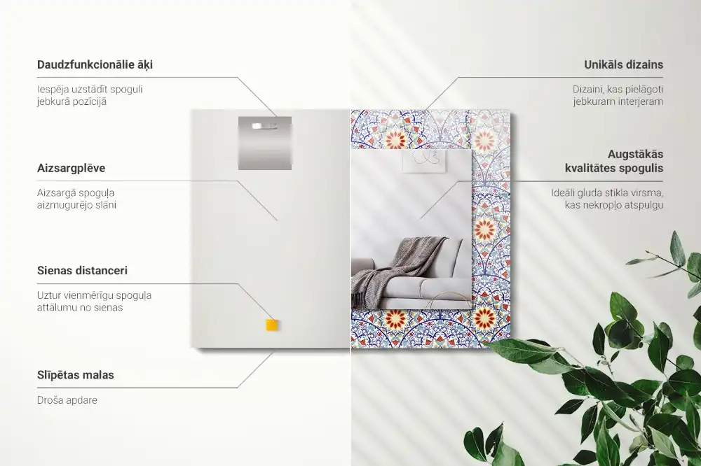 Pravokotne ogledalo s potiskanim okvirjem Mandale