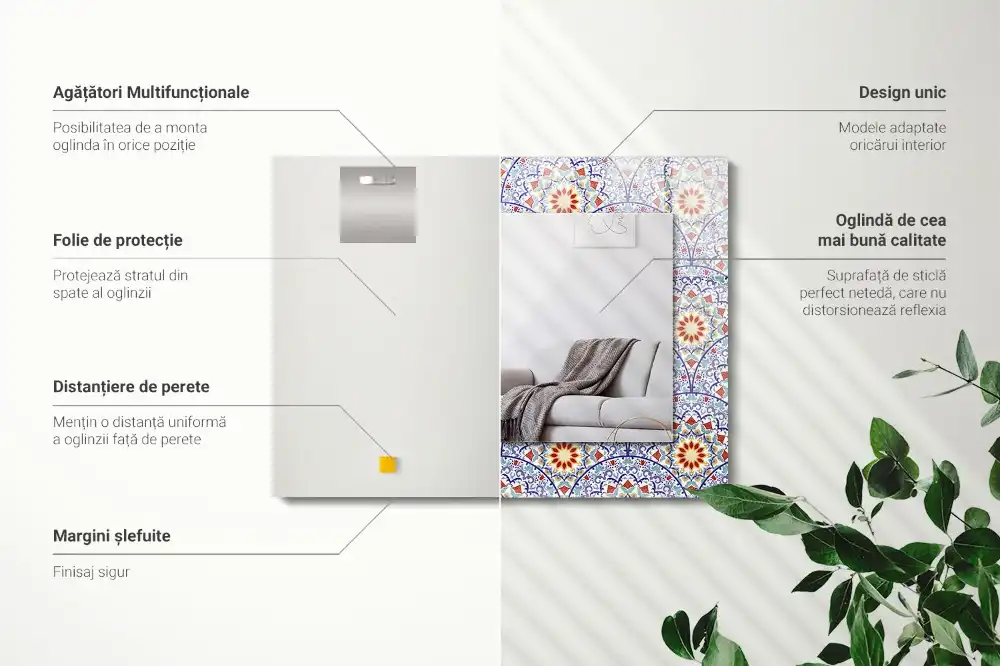 Pravokotne ogledalo s potiskanim okvirjem Mandale