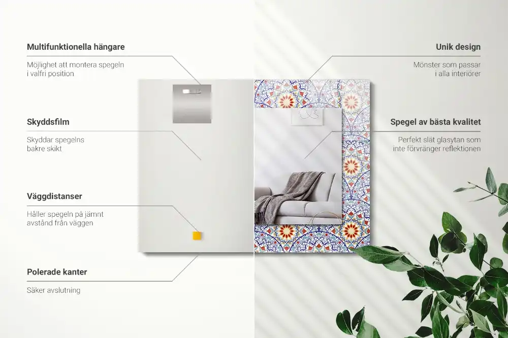 Pravokotne ogledalo s potiskanim okvirjem Mandale