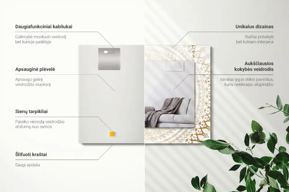 Pravokotne okrasno ogledalo vzorec mandale