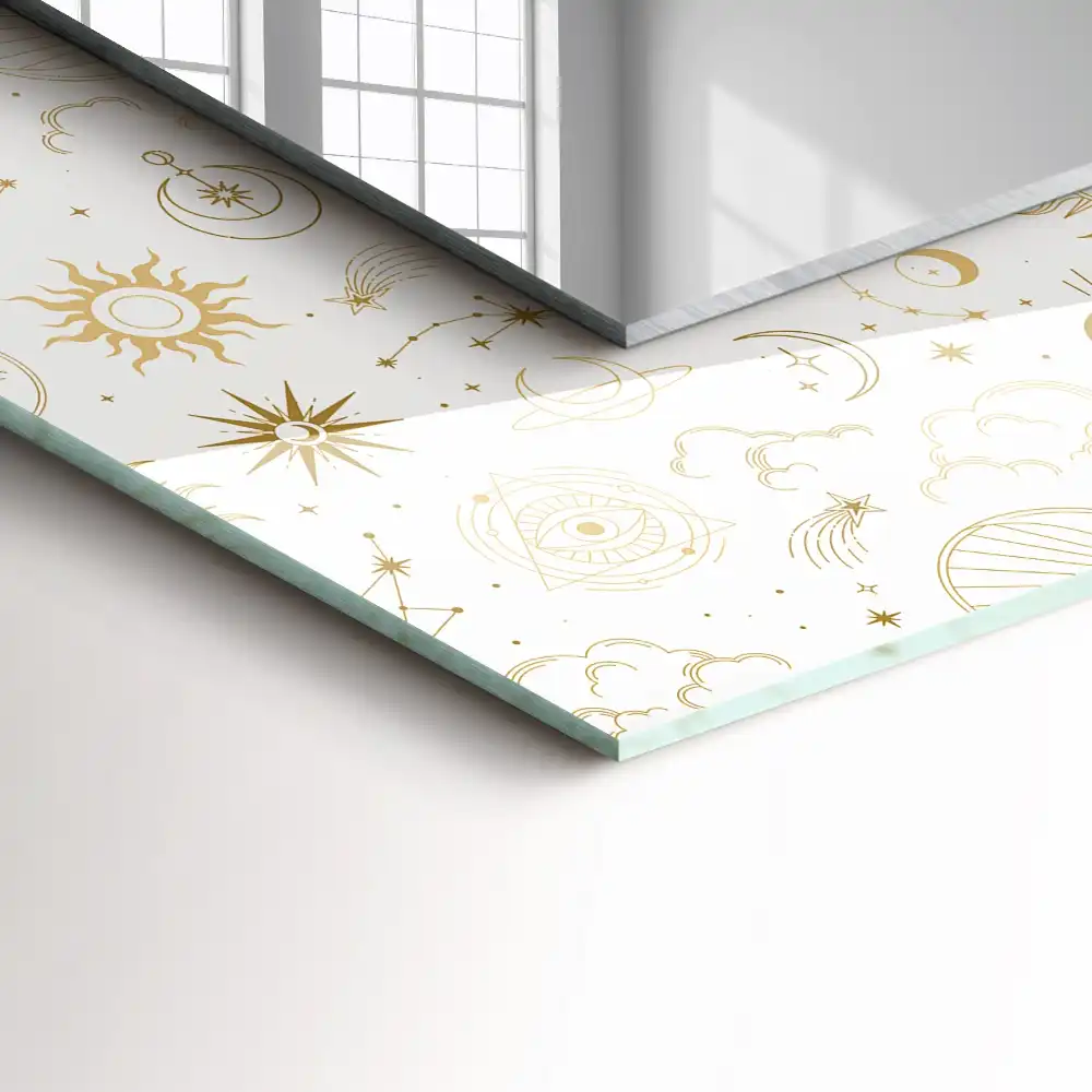 Pravokotne ogledalo s potiskanim okvirjem Sonce, luna, zvezde