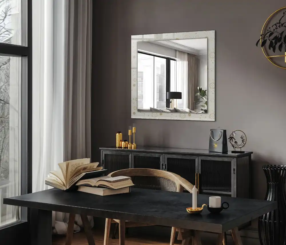 Pravokotne ogledalo s potiskanim okvirjem Sonce, luna, zvezde