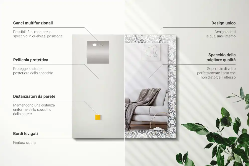 Pravokotne okrasno ogledalo Okrasni vzorec