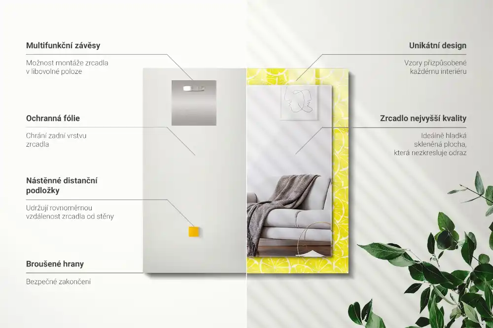 Tiskano pravokotne ogledalo Vzorec rezin limone