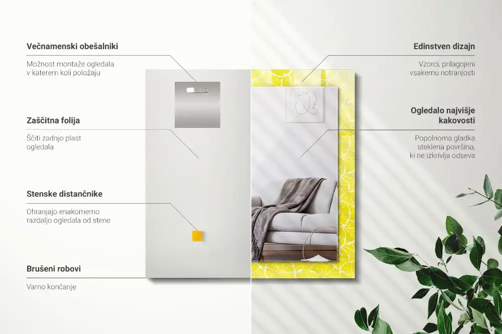Tiskano pravokotne ogledalo Vzorec rezin limone