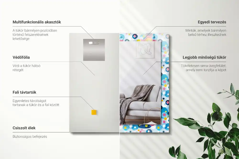 Pravokotne ogledalo s potiskanim okvirjem Barviti abstraktni vzorci