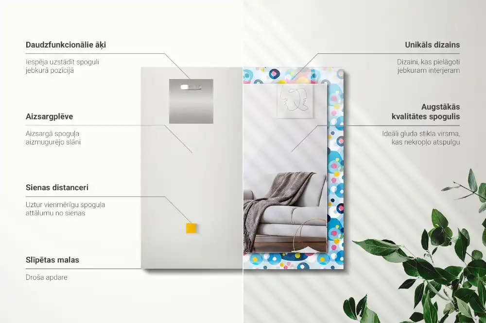 Pravokotne ogledalo s potiskanim okvirjem Barviti abstraktni vzorci