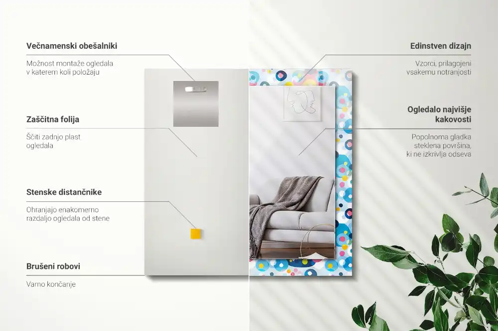 Pravokotne ogledalo s potiskanim okvirjem Barviti abstraktni vzorci