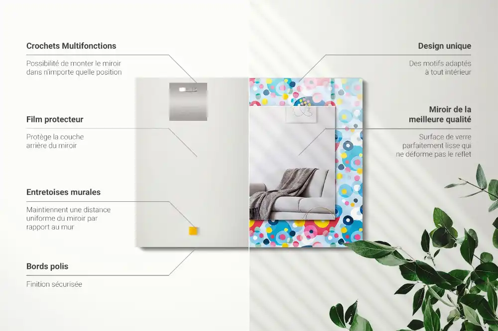 Pravokotne ogledalo s potiskanim okvirjem Barviti abstraktni vzorci