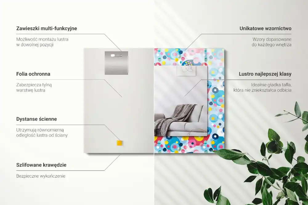 Pravokotne ogledalo s potiskanim okvirjem Barviti abstraktni vzorci