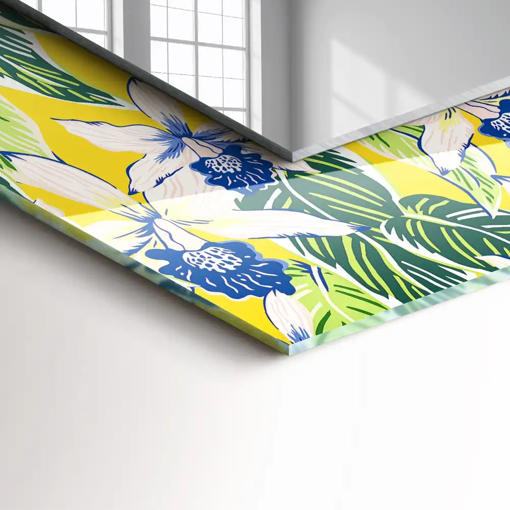 Tiskano pravokotne ogledalo Rože in listi