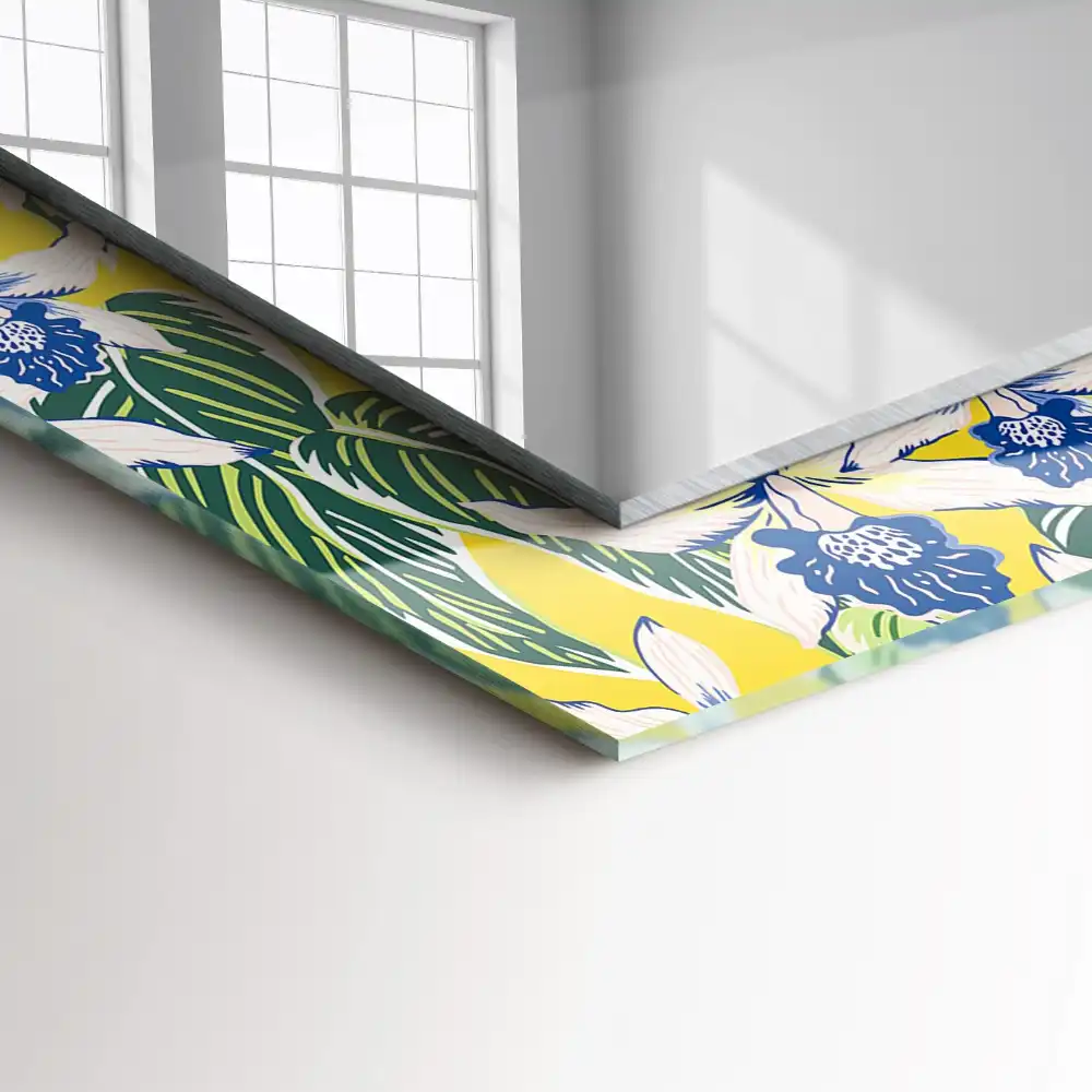 Tiskano pravokotne ogledalo Rože in listi