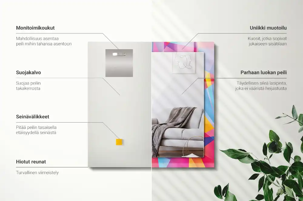 Pravokotne ogledalo s potiskanim okvirjem Barviti geometrijski vzorci