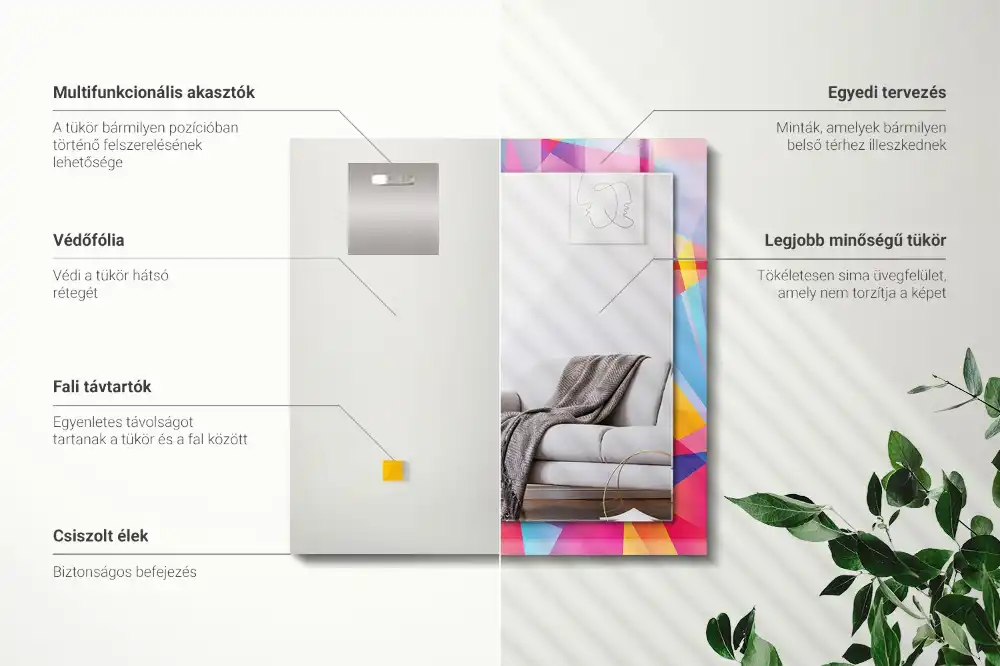 Pravokotne ogledalo s potiskanim okvirjem Barviti geometrijski vzorci