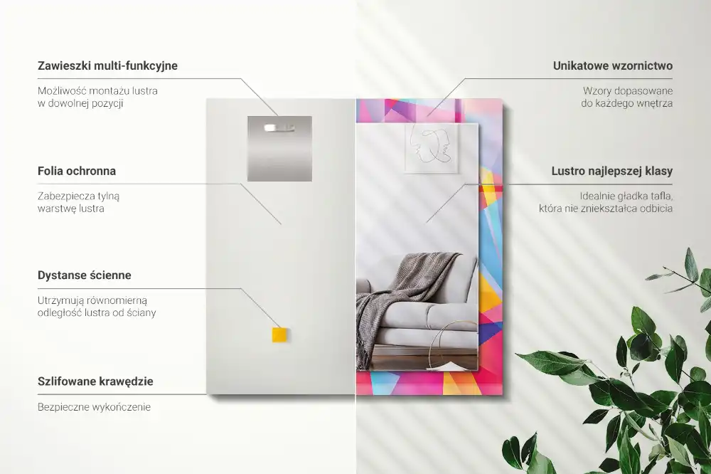 Pravokotne ogledalo s potiskanim okvirjem Barviti geometrijski vzorci