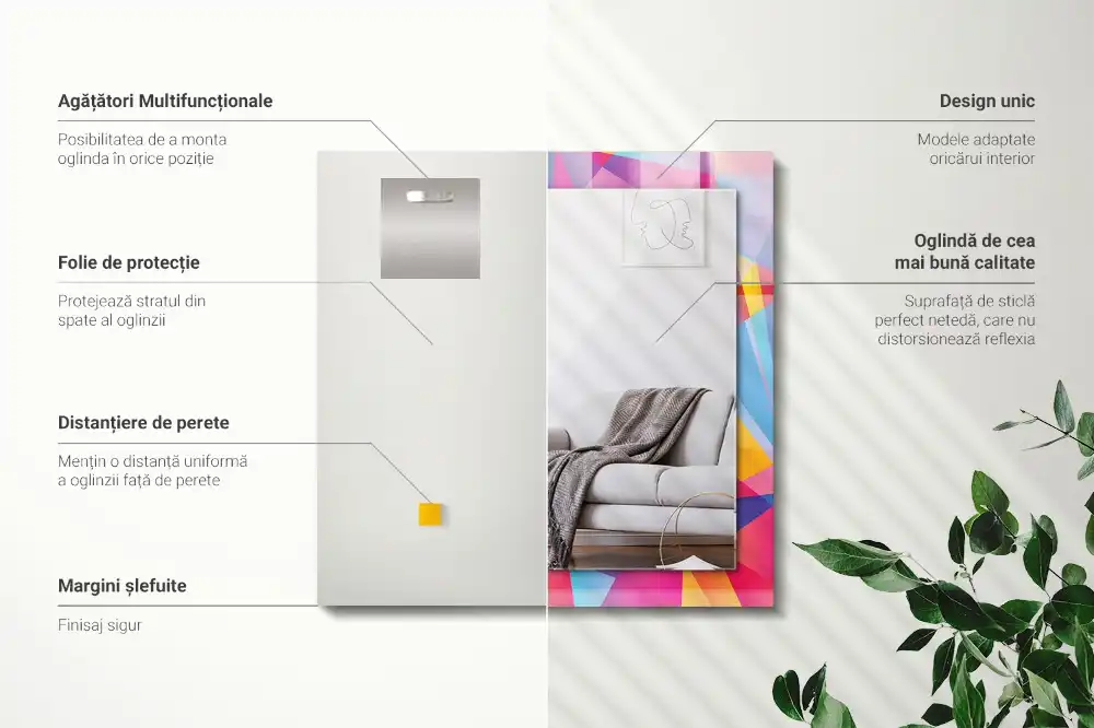 Pravokotne ogledalo s potiskanim okvirjem Barviti geometrijski vzorci