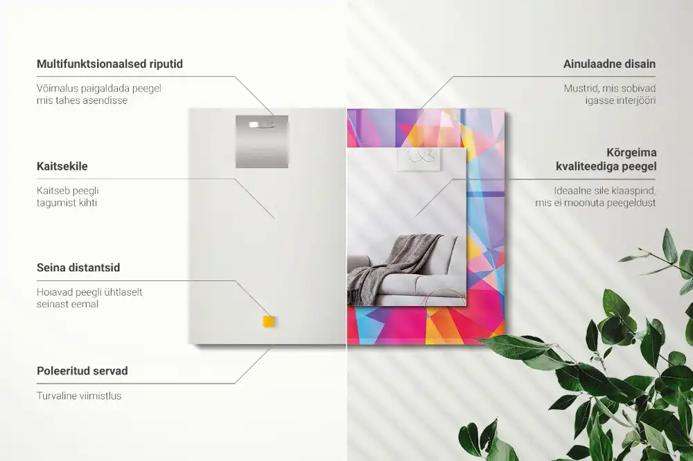 Pravokotne ogledalo s potiskanim okvirjem Barviti geometrijski vzorci