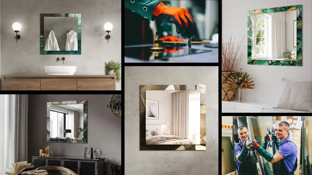 Pravokotne ogledalo s potiskanim okvirjem Barviti geometrijski vzorci