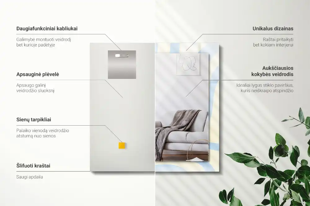 Pravokotne okrasno ogledalo Abstraktni valoviti vzorci