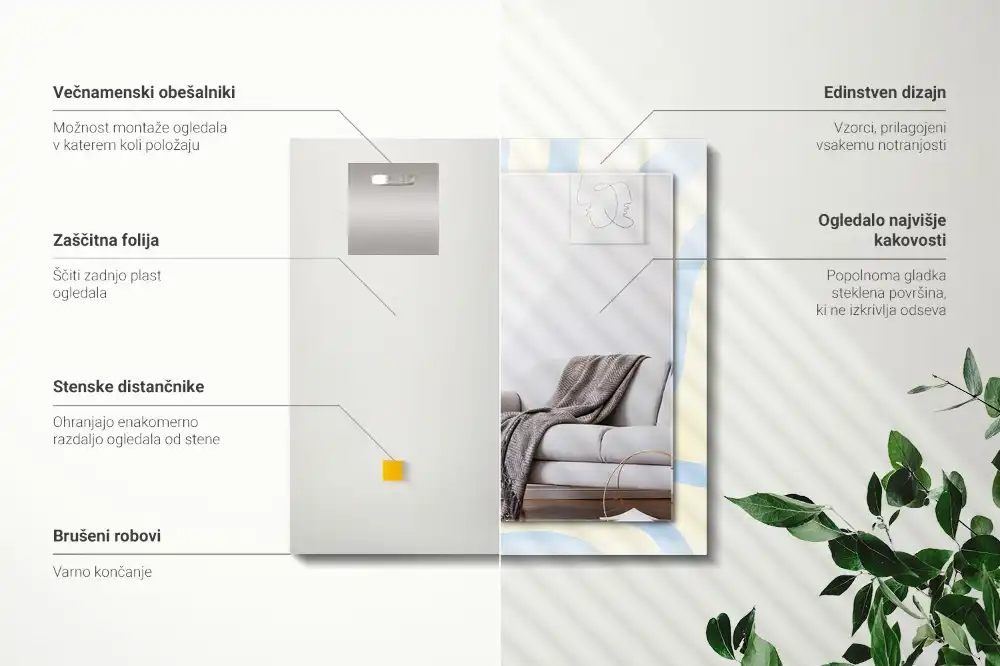 Pravokotne okrasno ogledalo Abstraktni valoviti vzorci