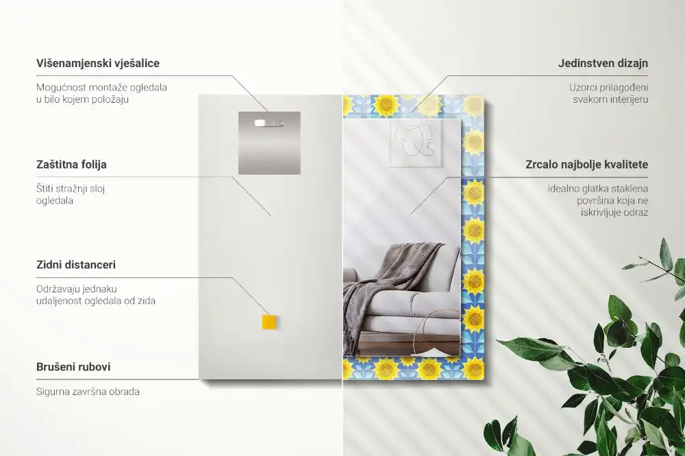 Tiskano pravokotne ogledalo Vzorec listov sončnic