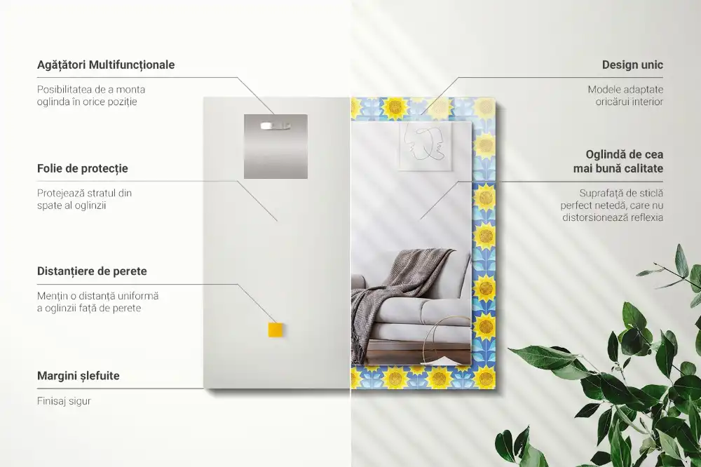 Tiskano pravokotne ogledalo Vzorec listov sončnic