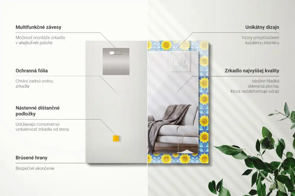 Tiskano pravokotne ogledalo Vzorec listov sončnic