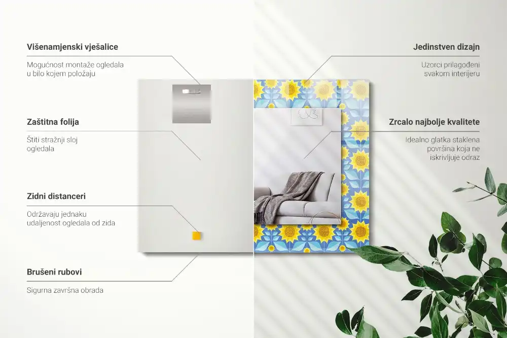 Tiskano pravokotne ogledalo Vzorec listov sončnic