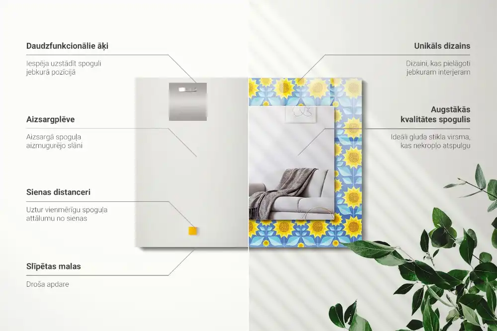 Tiskano pravokotne ogledalo Vzorec listov sončnic